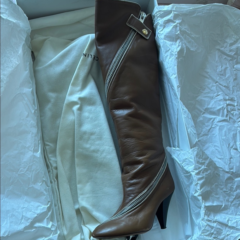 Celine Brown Leather Knee-High Boots
